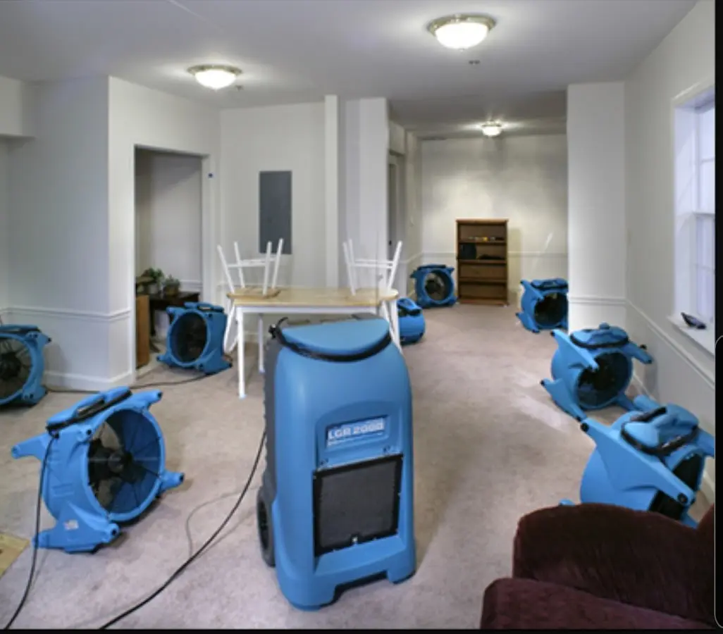 Air movers and dehumidifier setup for Water Damage Restoration in Folcroft